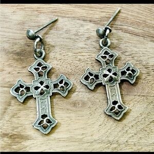 Unique Vintage Industrial Gothic Urban Silver Cutout Celtic Cross Post Earrings